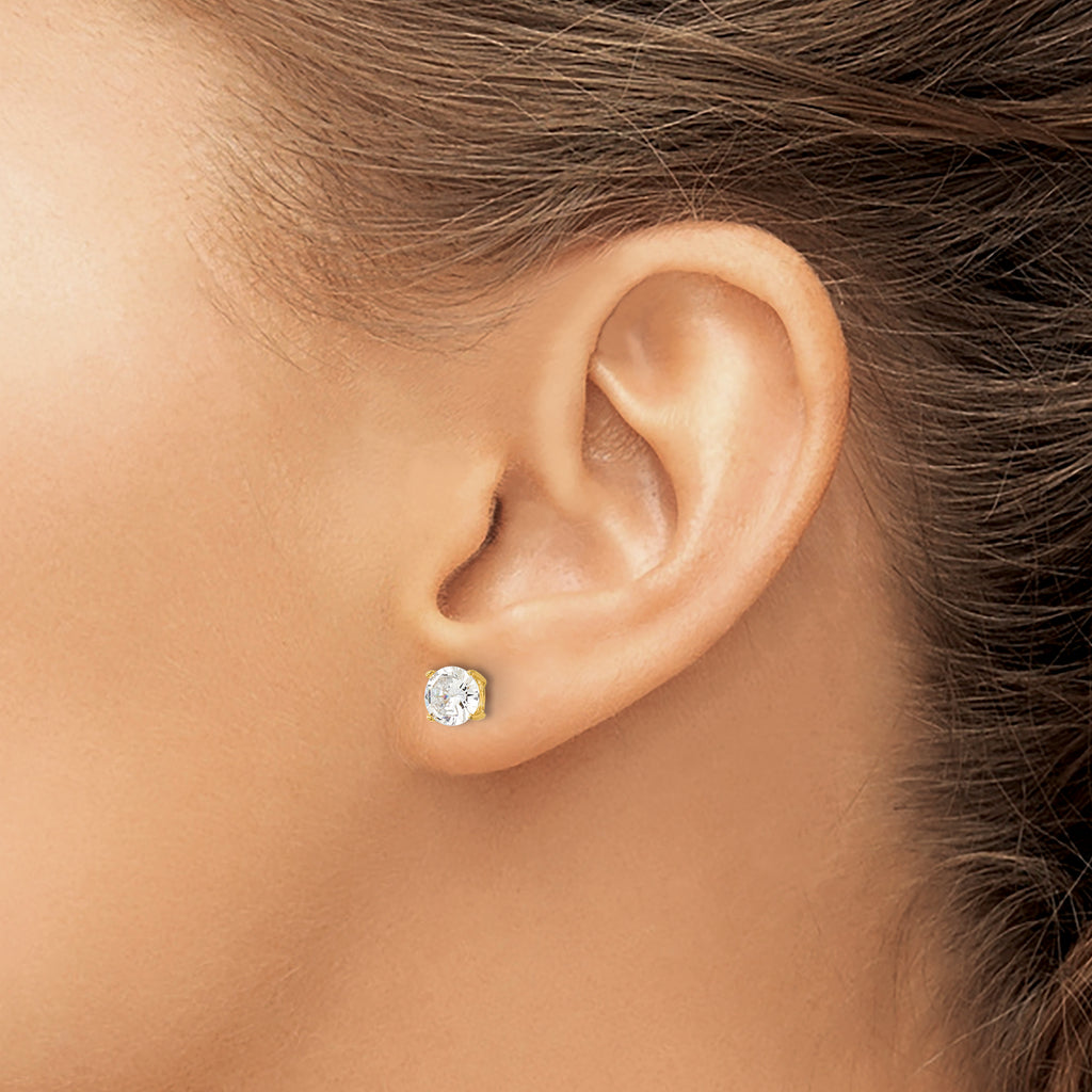 Sterling Silver Gold-tone Polished 6mm CZ Post Earrings