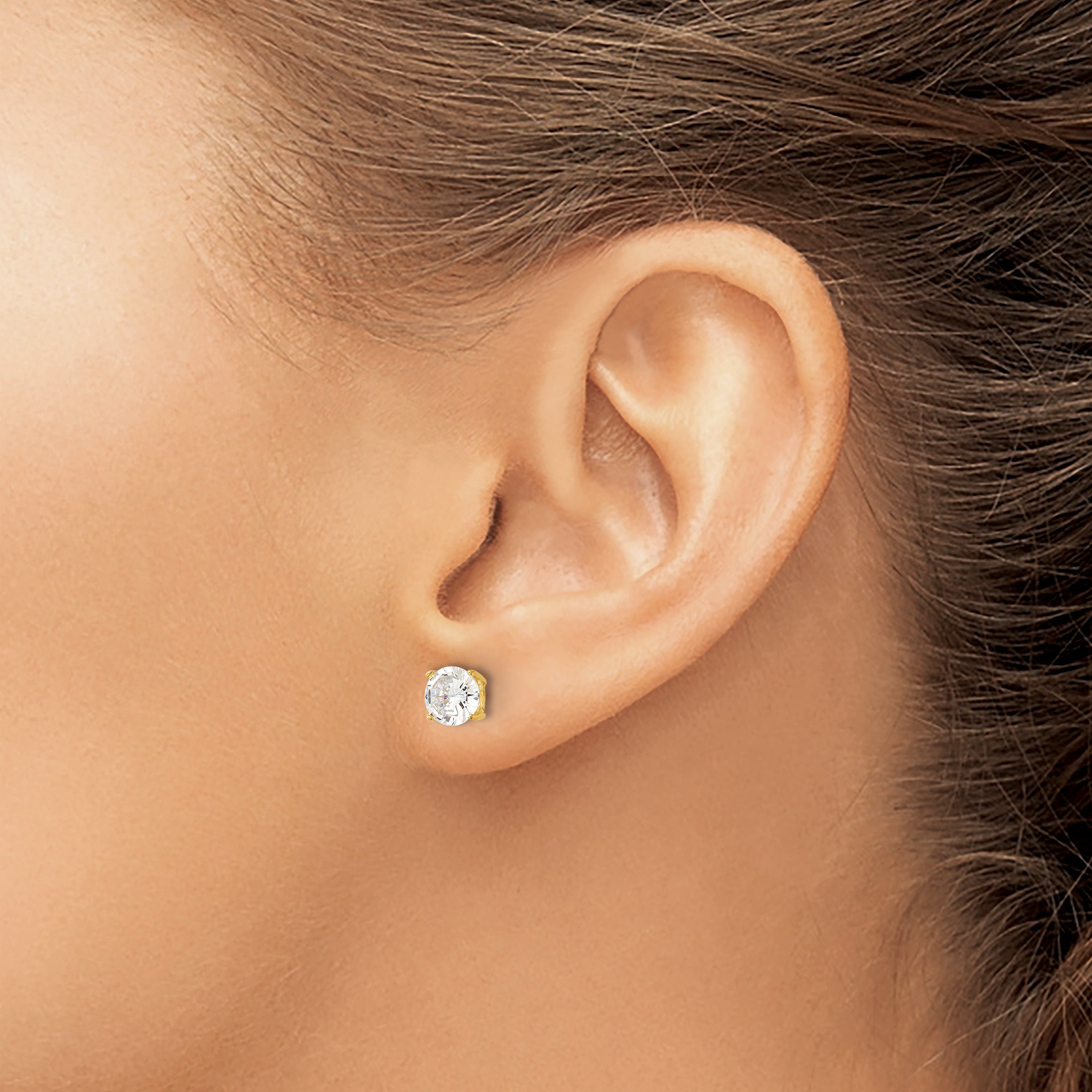 Sterling Silver Gold-tone Polished 6mm CZ Post Earrings