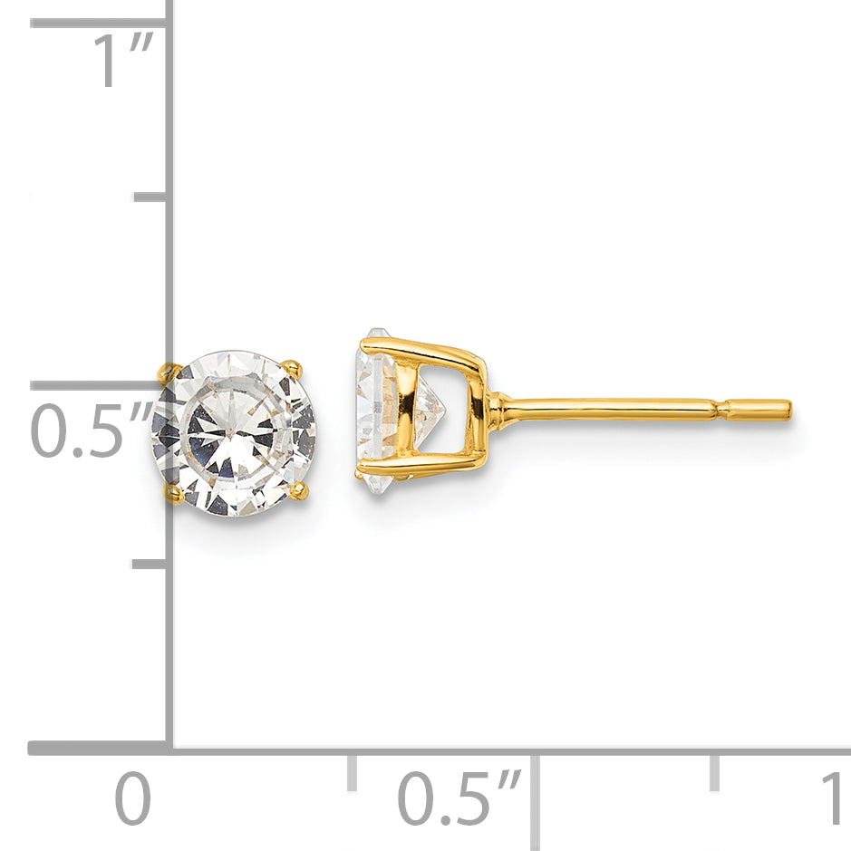 Sterling Silver Gold-tone Polished 6mm CZ Post Earrings