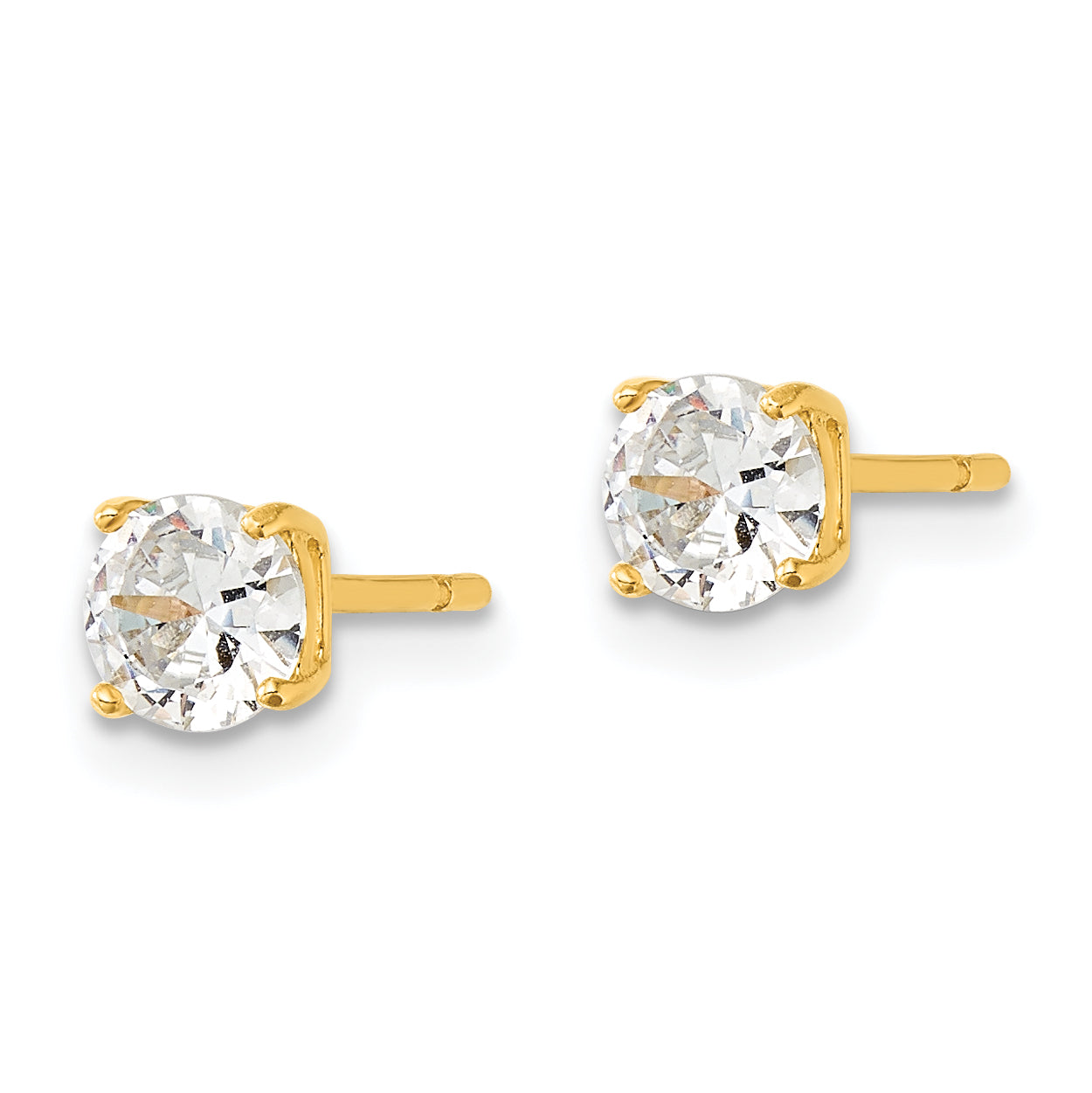 Sterling Silver Gold-tone Polished 5mm CZ Post Earrings Secondary image