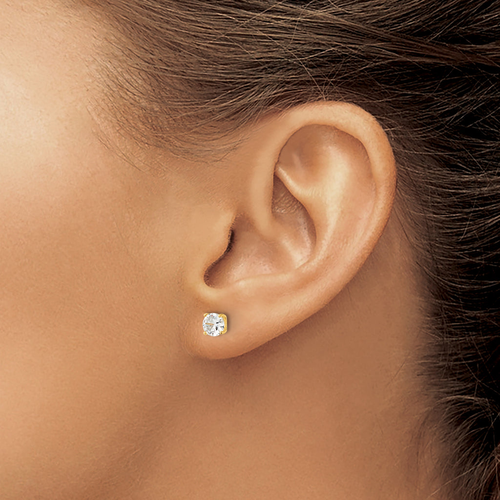 Sterling Silver Gold-tone Polished 5mm CZ Post Earrings