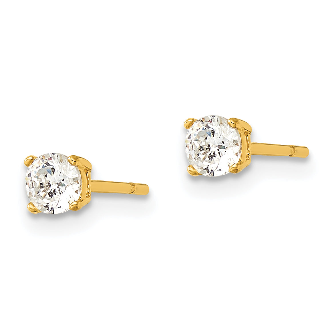 Sterling Silver Gold-tone Polished 4mm CZ Post Earrings Secondary image