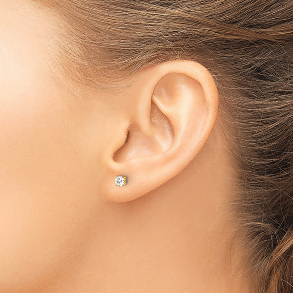 Sterling Silver Gold-tone Polished 4mm CZ Post Earrings