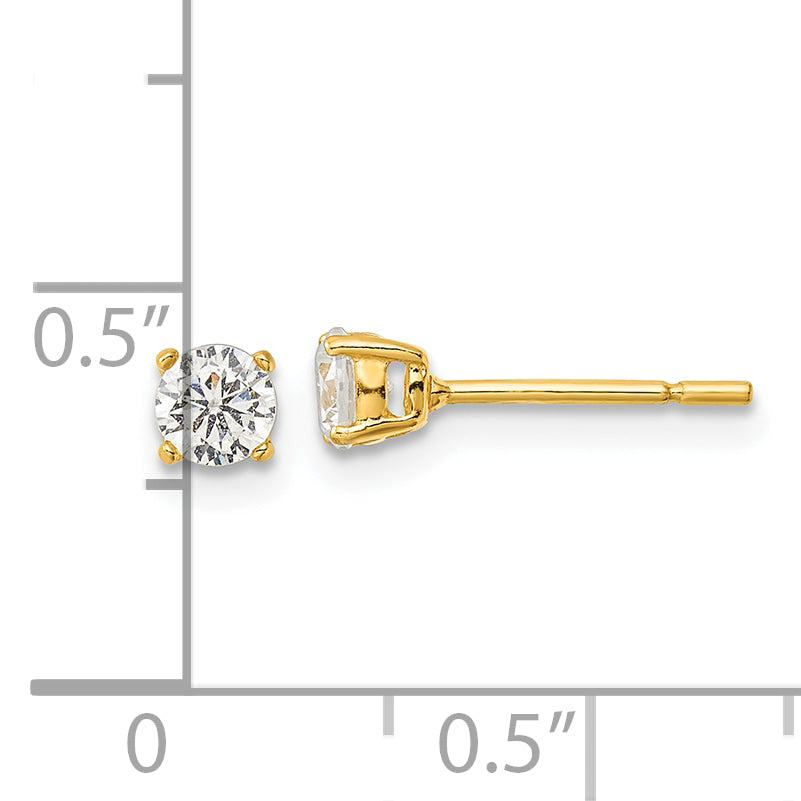 Sterling Silver Gold-tone Polished 4mm CZ Post Earrings