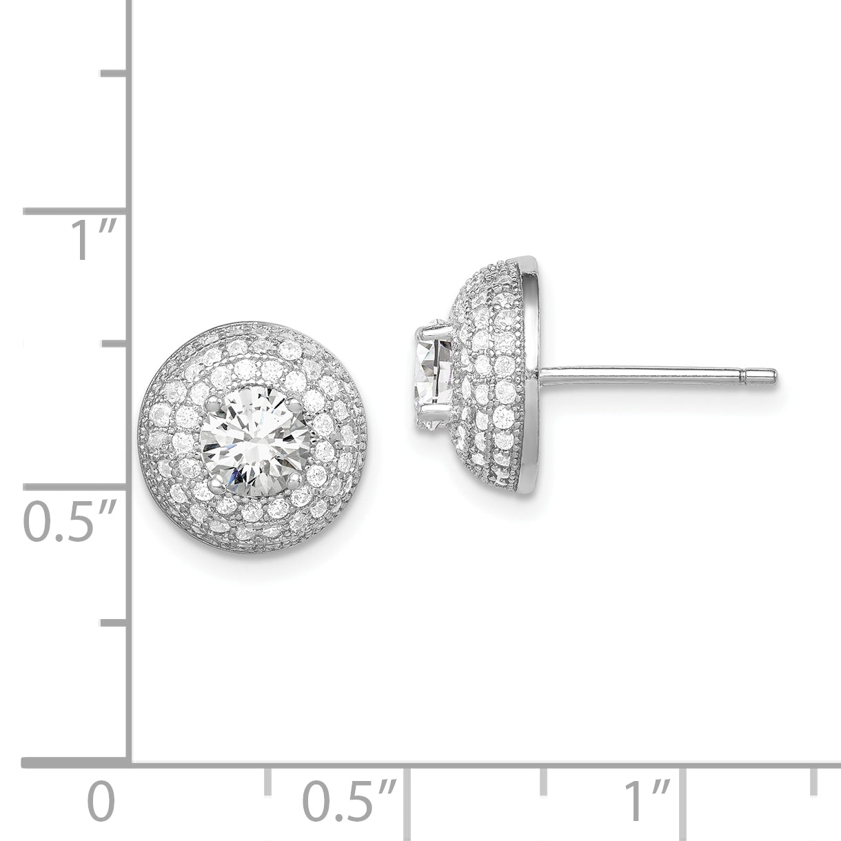 Sterling Silver Rhodium-plated Polished CZ Round Post Earrings