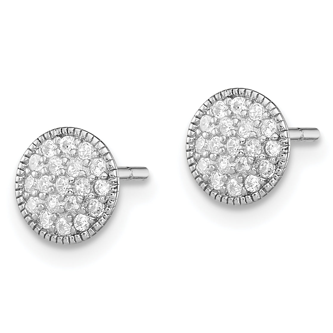 Sterling Silver Rhodium-plated Polished Pavâ CZ 7mm Circle Post Earrings Secondary image