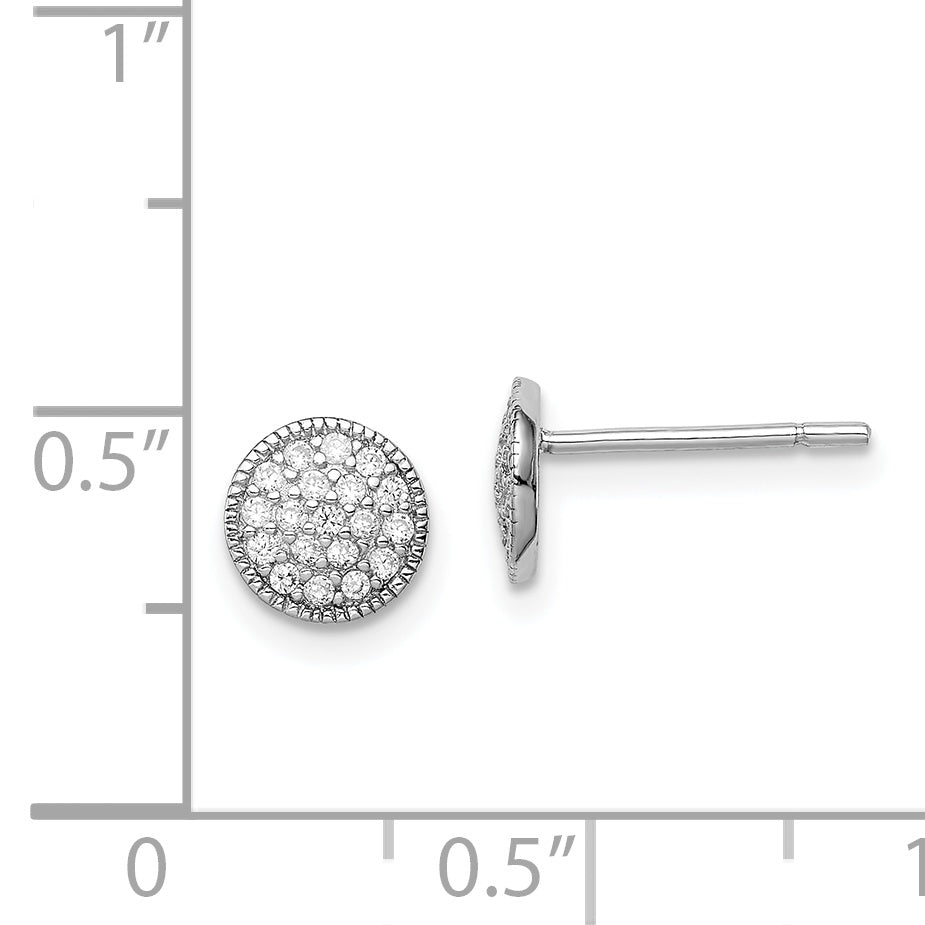 Sterling Silver Rhodium-plated Polished Pav‚ CZ 7mm Circle Post Earrings