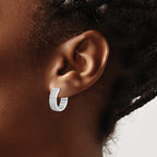 3-Row Cubic Zirconia Huggie Hoop Earrings in Sterling Silver, 17mm - Sophia Jewelers