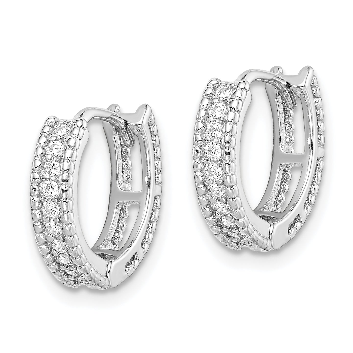 Sterling Silver Rhodium-plated Polished CZ Hinged Hoop Earrings Secondary image