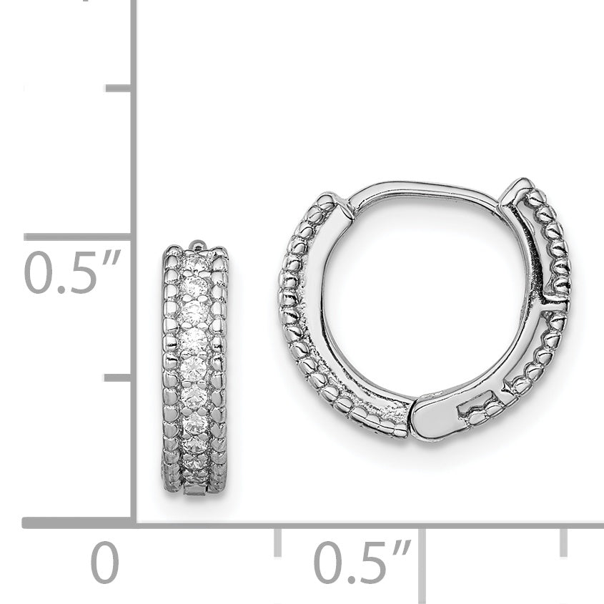 Sterling Silver Rhodium-plated Polished CZ Hinged Hoop Earrings