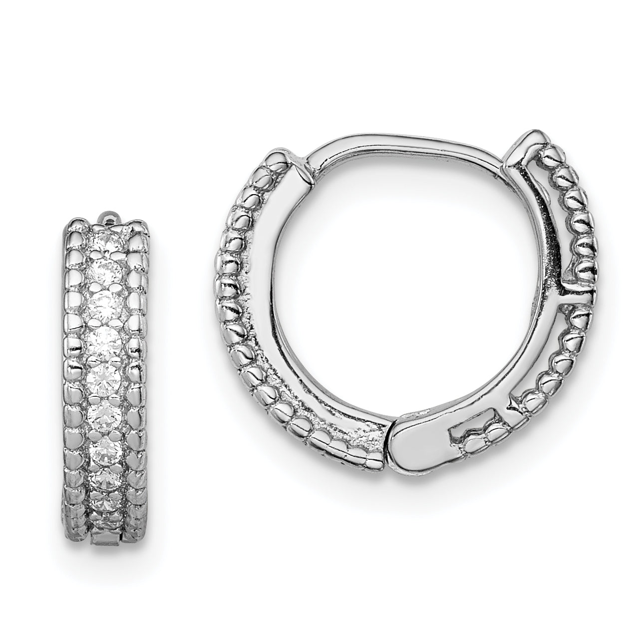 Sterling Silver Rhodium-plated Polished CZ Hinged Hoop Earrings Main image