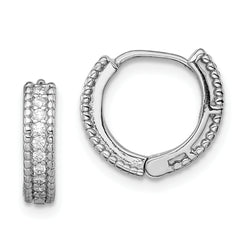 Sterling Silver Rhodium-plated Polished CZ Hinged Hoop Earrings