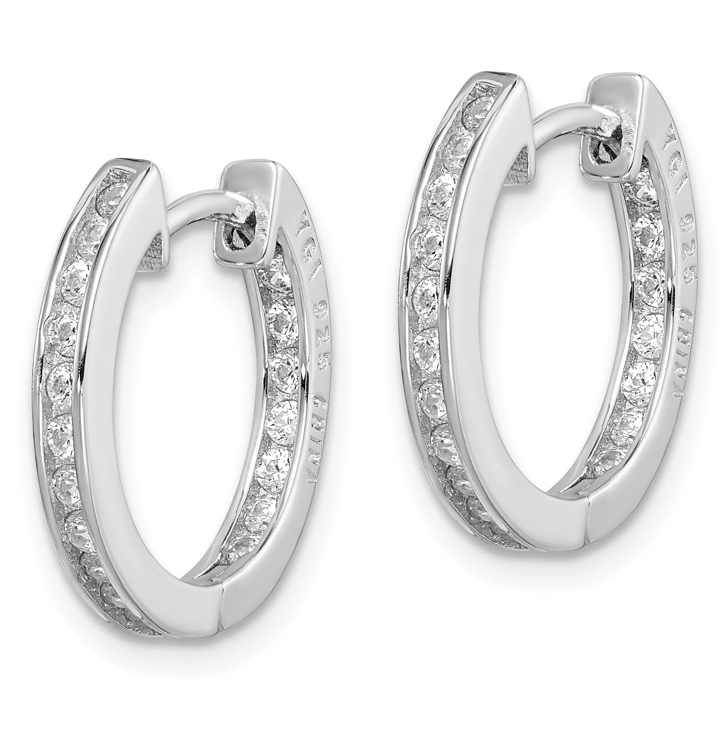 Sterling Silver Rhodium-plated In/Out Pavâ Hinged Hoop Earrings Secondary image