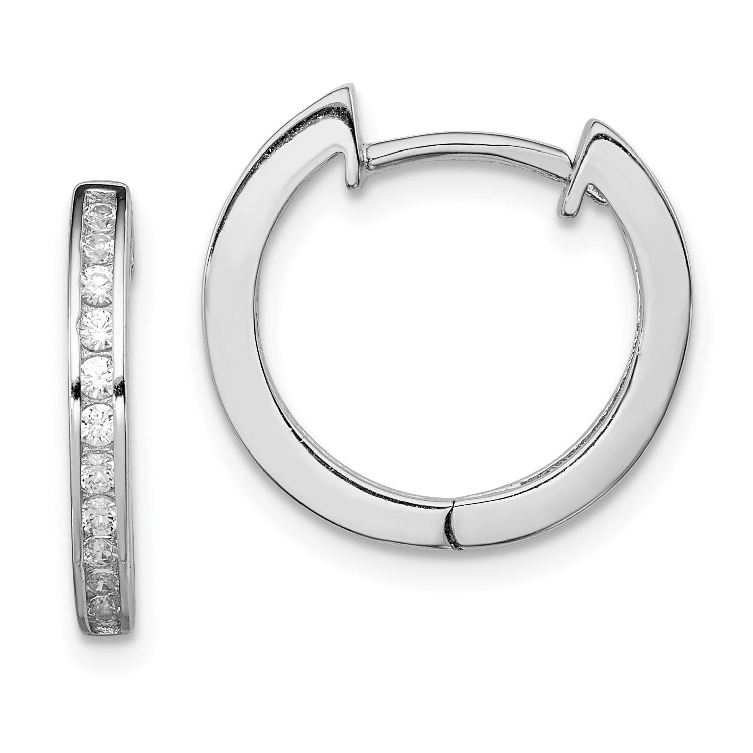 Sterling Silver Rhodium-plated In/Out Pav‚ Hinged Hoop Earrings