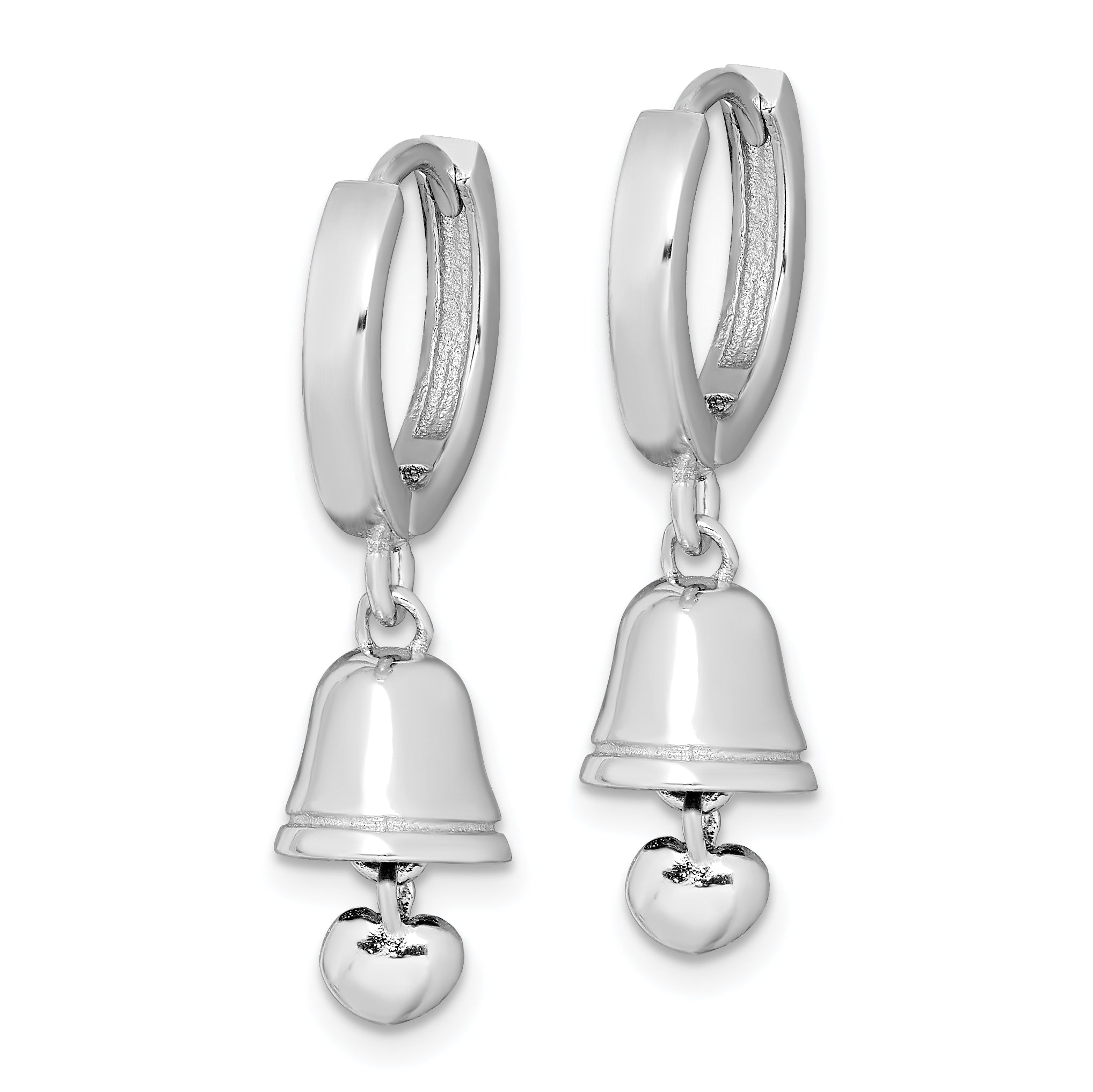 Sterling Silver RH-plated Polished Bell w/Heart Hinged Hoop Earrings Secondary image