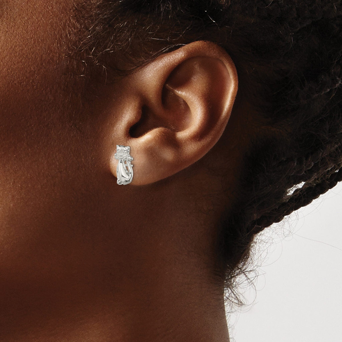 Cat Mini Stud Earrings in Sterling Silver, 12mm Textured - Sophia Jewelers