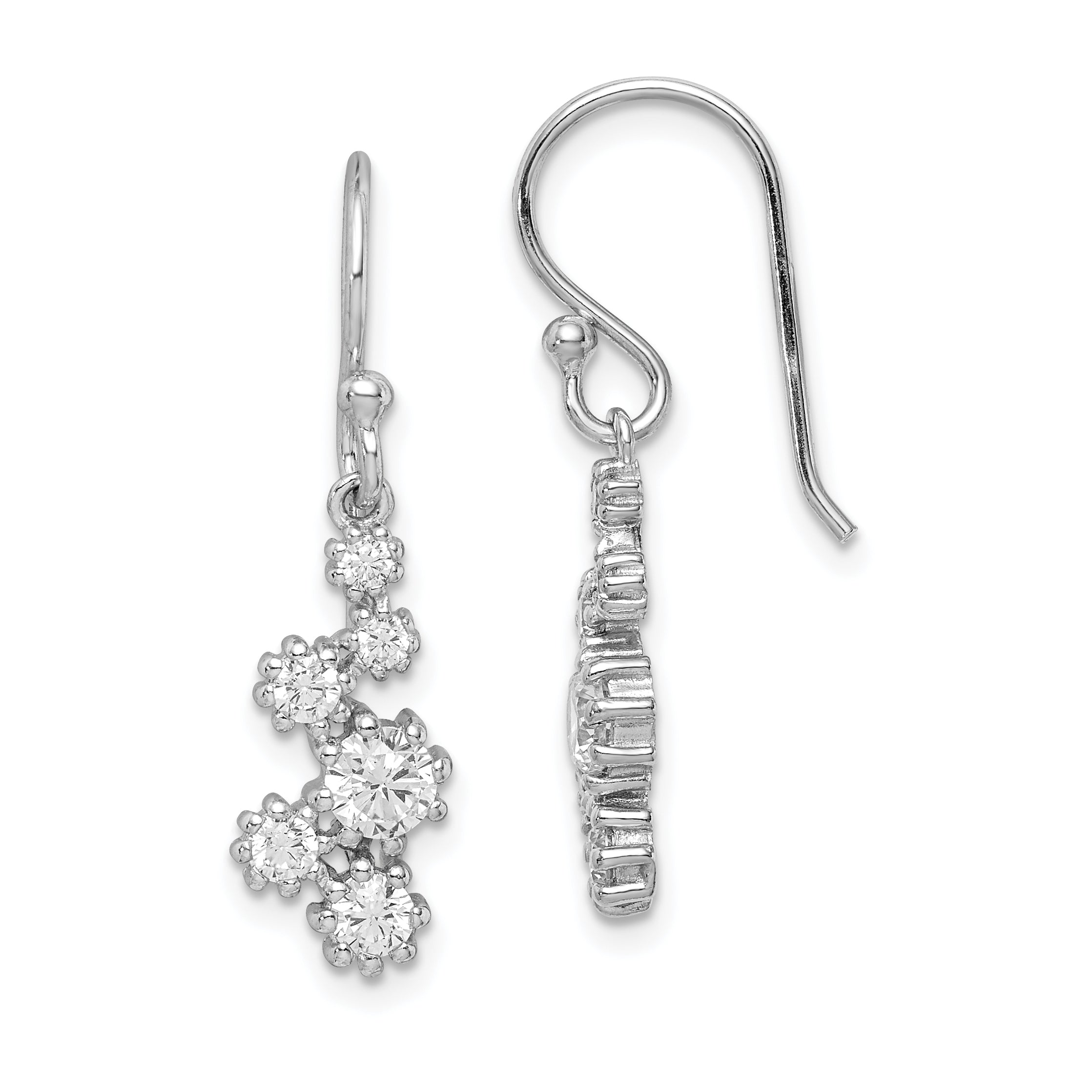 Sterling Silver Rhodium-plated Polished CZ Journey Dangle Earrings Main image