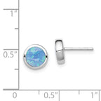 Sterling Silver RH-plated Polished Blue Created Opal Round Stud Earrings