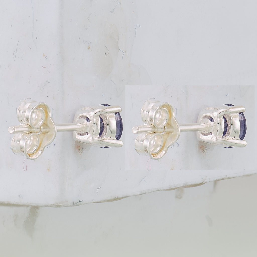 Round Purple Cubic Zirconia Stud Earrings in Sterling Silver, 4mm - Sophia Jewelers