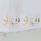 Round Purple Cubic Zirconia Stud Earrings in Sterling Silver, 4mm - Sophia Jewelers