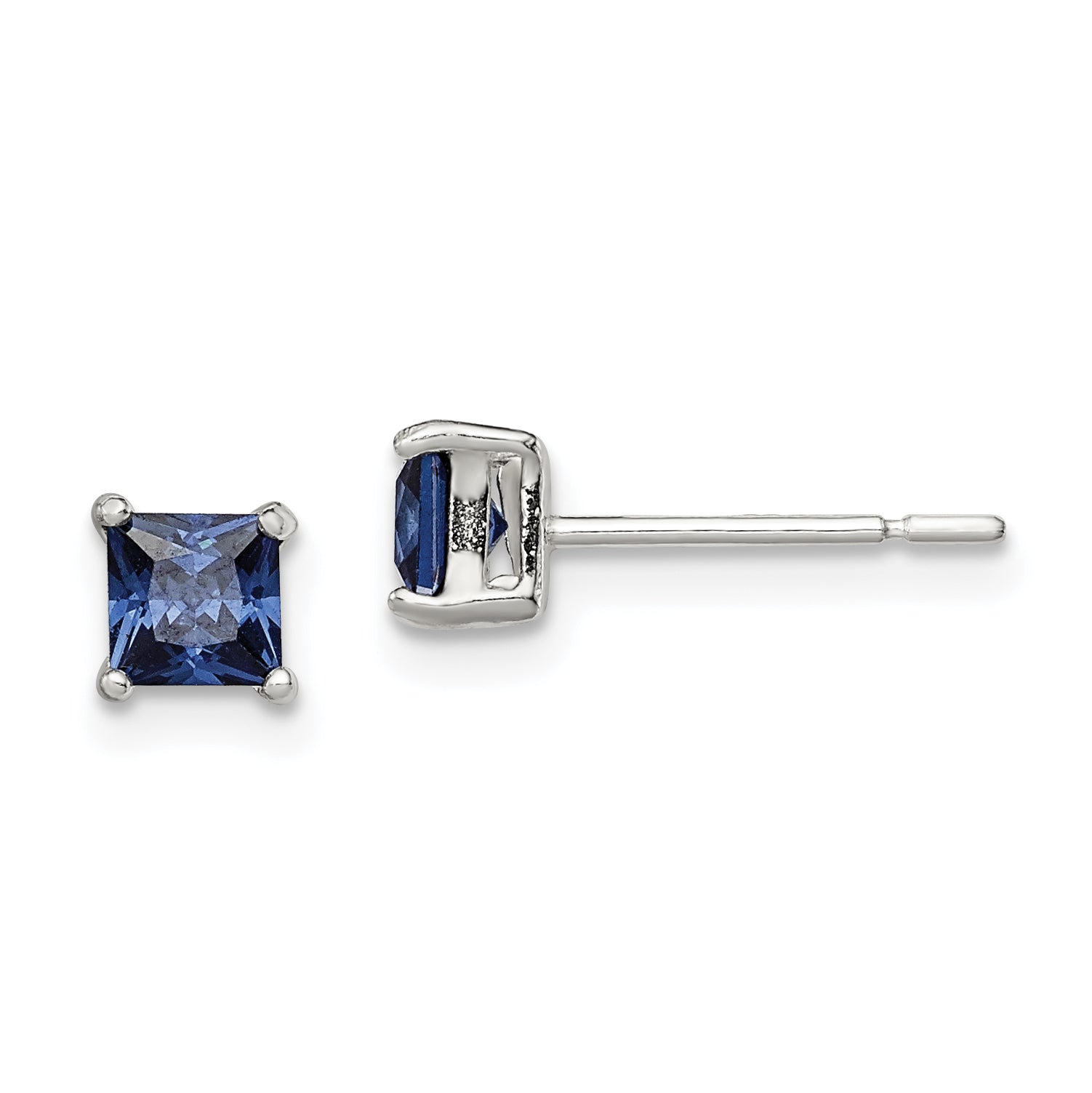 Sterling Silver Polished 4mm Square Dark Blue CZ Stud Earrings Main image