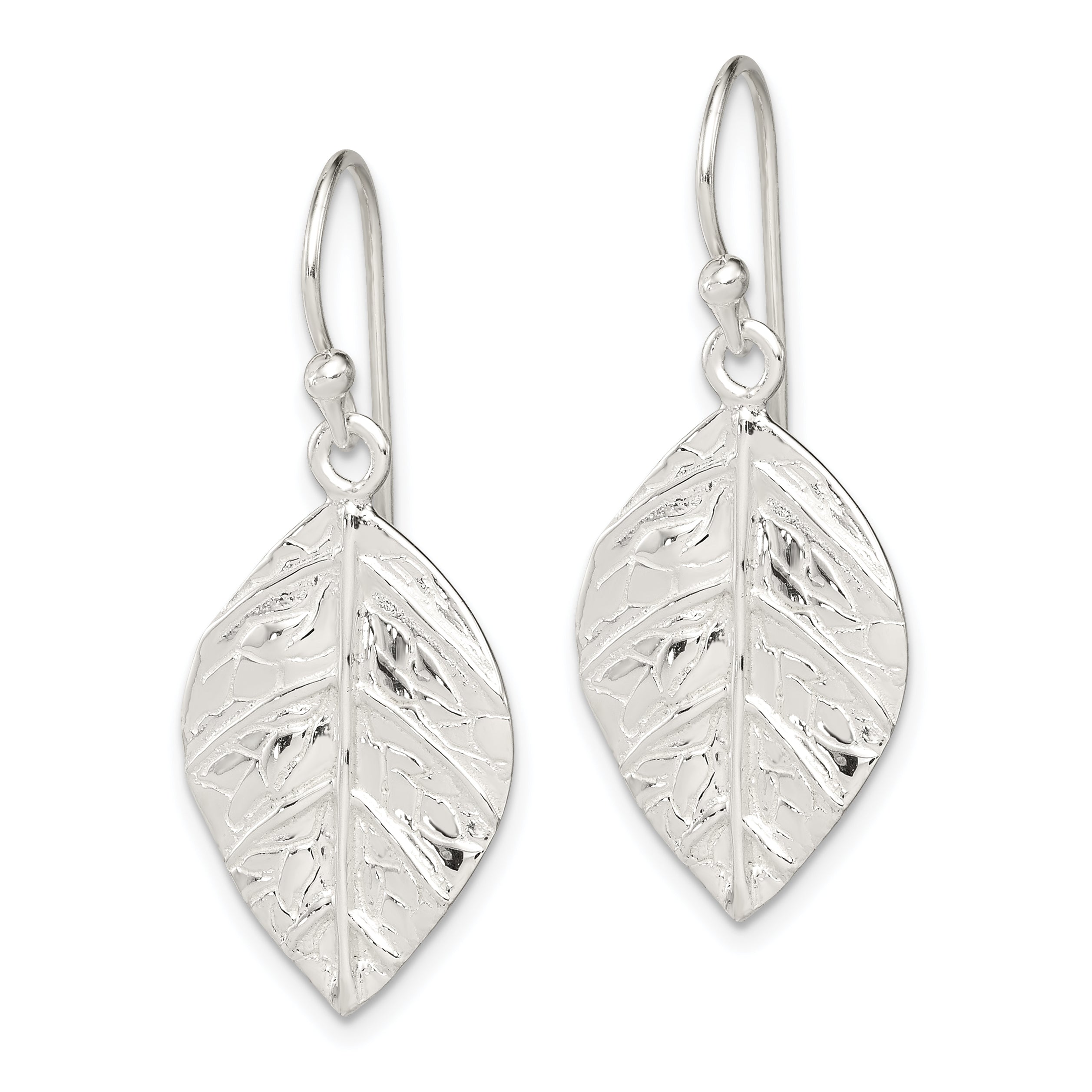 Sterling Silver Leaf Textured Dangle Earrings Secondary image