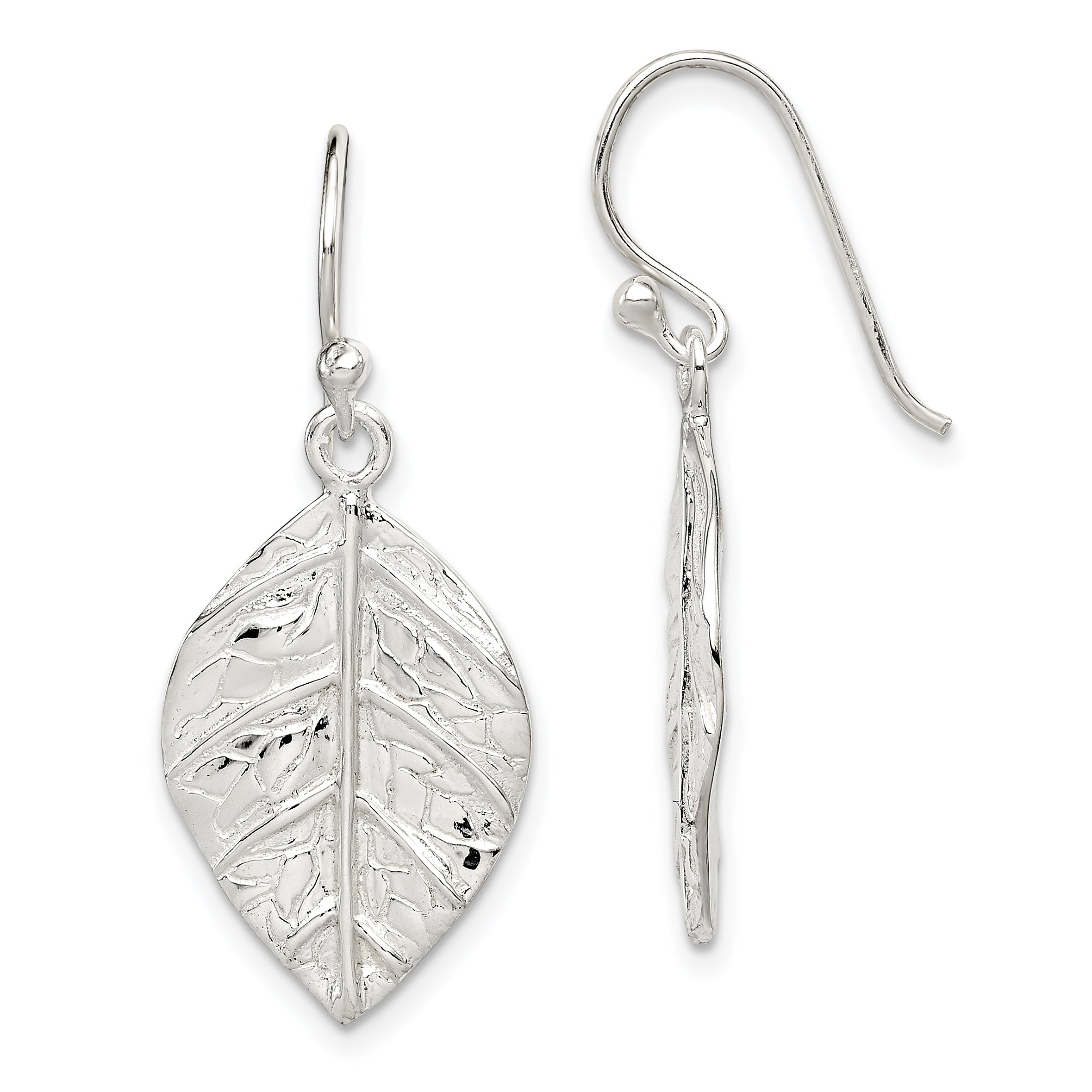 Sterling Silver Leaf Textured Dangle Earrings Main image