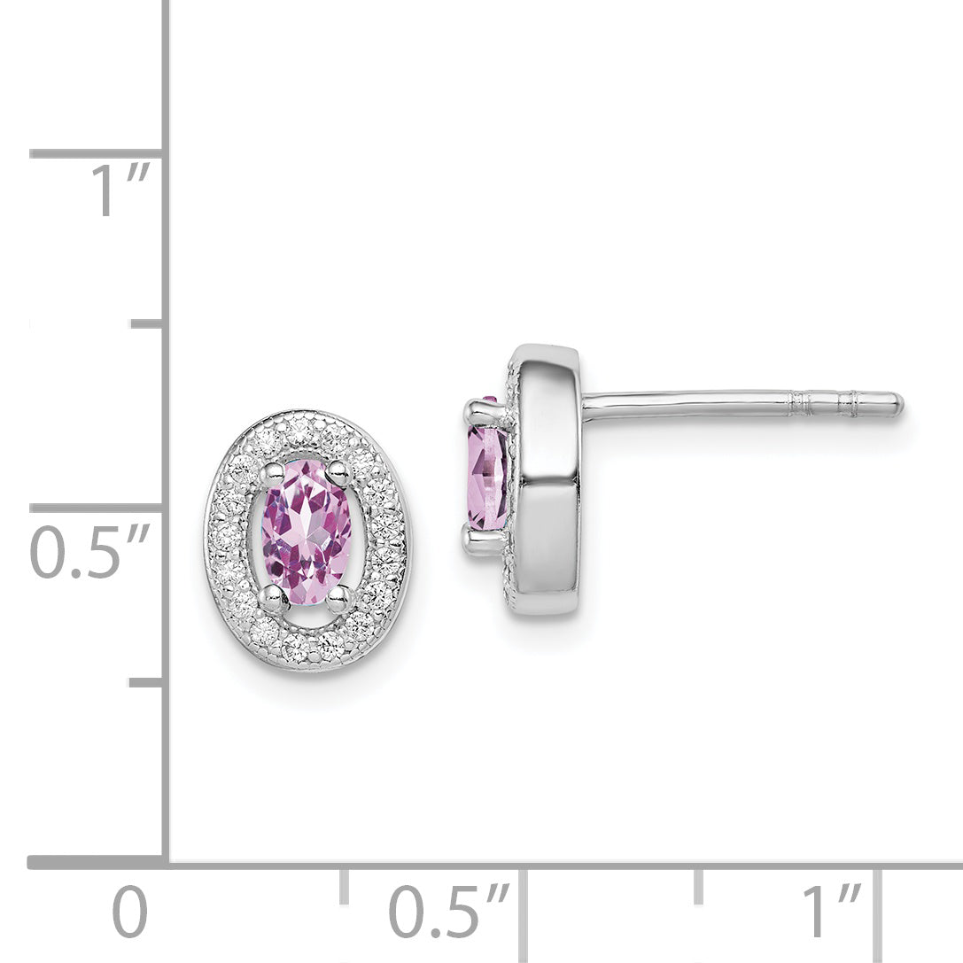 Sterling Silver Rhod-pltd June Purple and White CZ Oval Post Earrings