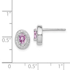 Sterling Silver Rhod-pltd June Purple and White CZ Oval Post Earrings