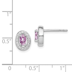 Sterling Silver Rhod-pltd June Purple and White CZ Oval Post Earrings