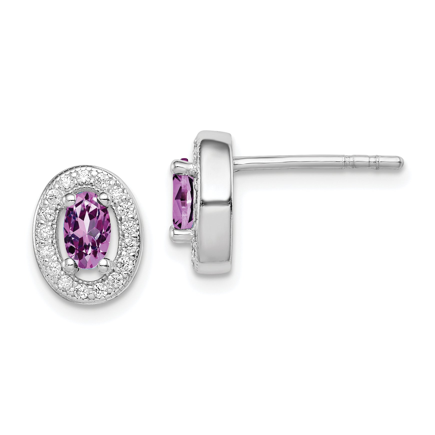 Sterling Silver Rhod-pltd June Purple and White CZ Oval Post Earrings Main image