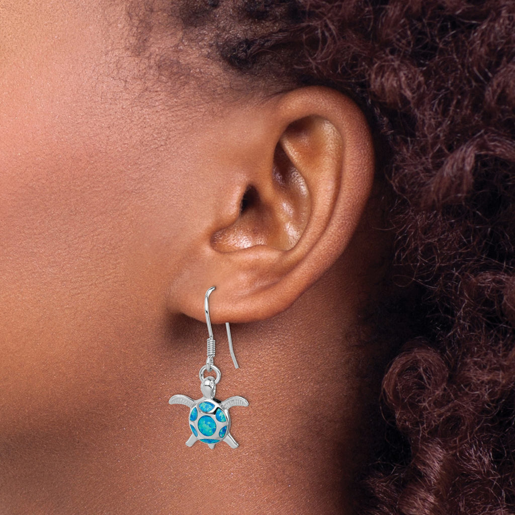 Created Blue Opal Hook Dangle Earrings in Sterling Silver - Sophia Jewelers