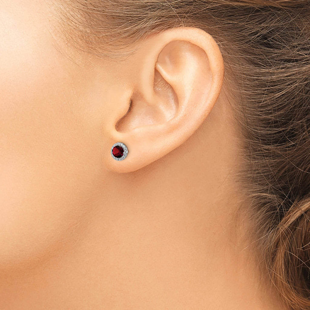 Garnet & Cubic Zirconia Stud Earrings in Sterling Silver, 8mm - Sophia Jewelers
