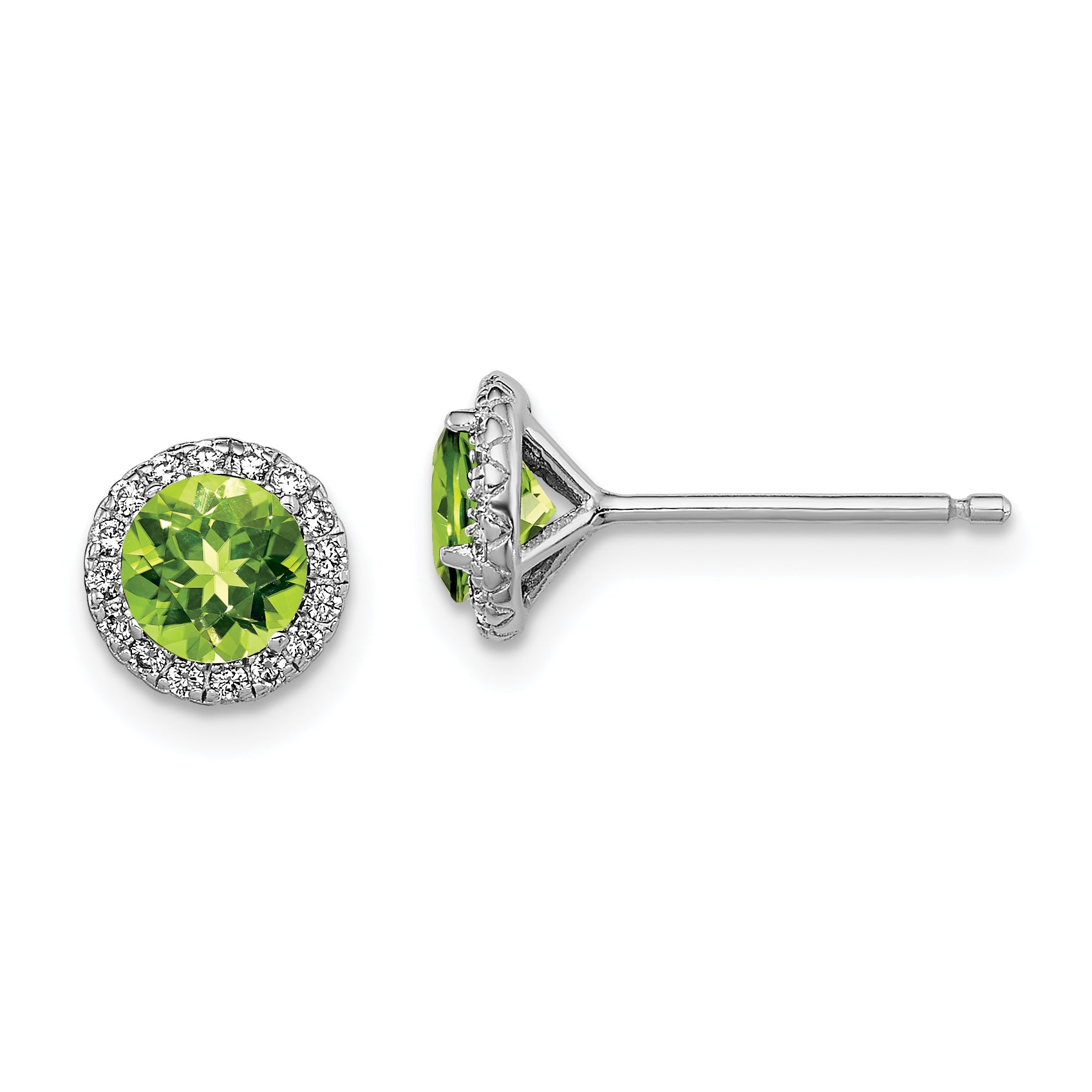 Sterling Silver Rhodium-plated Peridot and CZ Post Earrings Main image