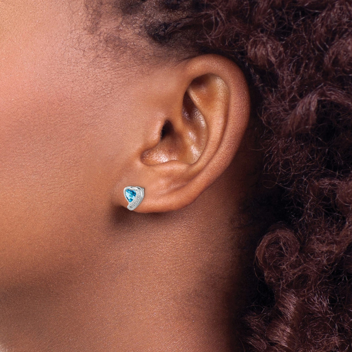 Blue Topaz & Diamond Heart Stud Earrings in Sterling Silver, 4mm (0.02 ct. tw.) - Sophia Jewelers