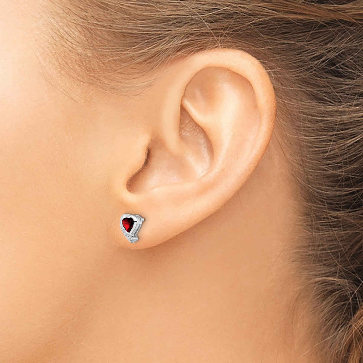 Garnet & Diamond Heart Stud Earrings in Sterling Silver, 4mm (0.02 ct. tw.) - Sophia Jewelers
