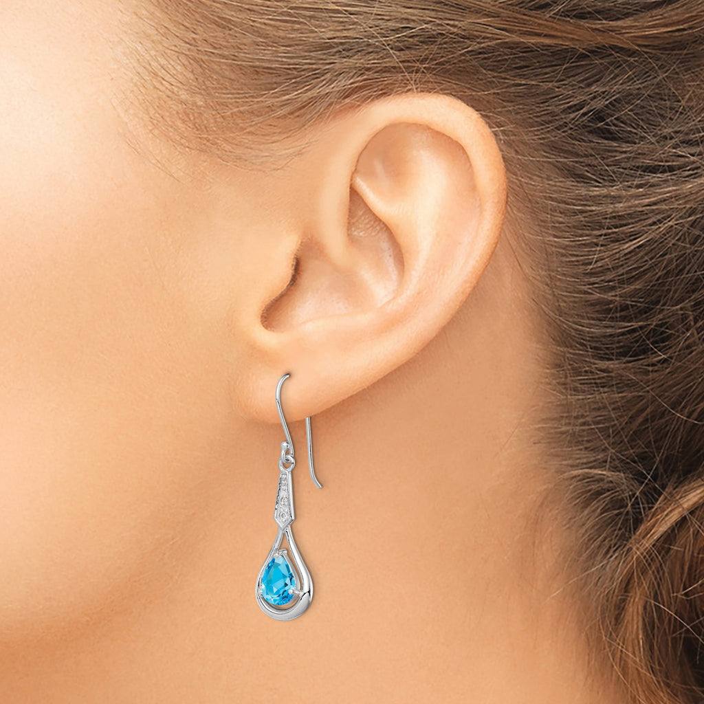 Cubic Zirconia & Blue Topaz Dangle Earrings in Sterling Silver, 8x6mm Textured - Sophia Jewelers