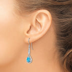 Cubic Zirconia & Blue Topaz Dangle Earrings in Sterling Silver, 8x6mm Textured - Sophia Jewelers