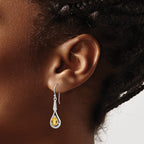 Cubic Zirconia & Citrine Dangle Earrings in Sterling Silver, 8x6mm - Sophia Jewelers