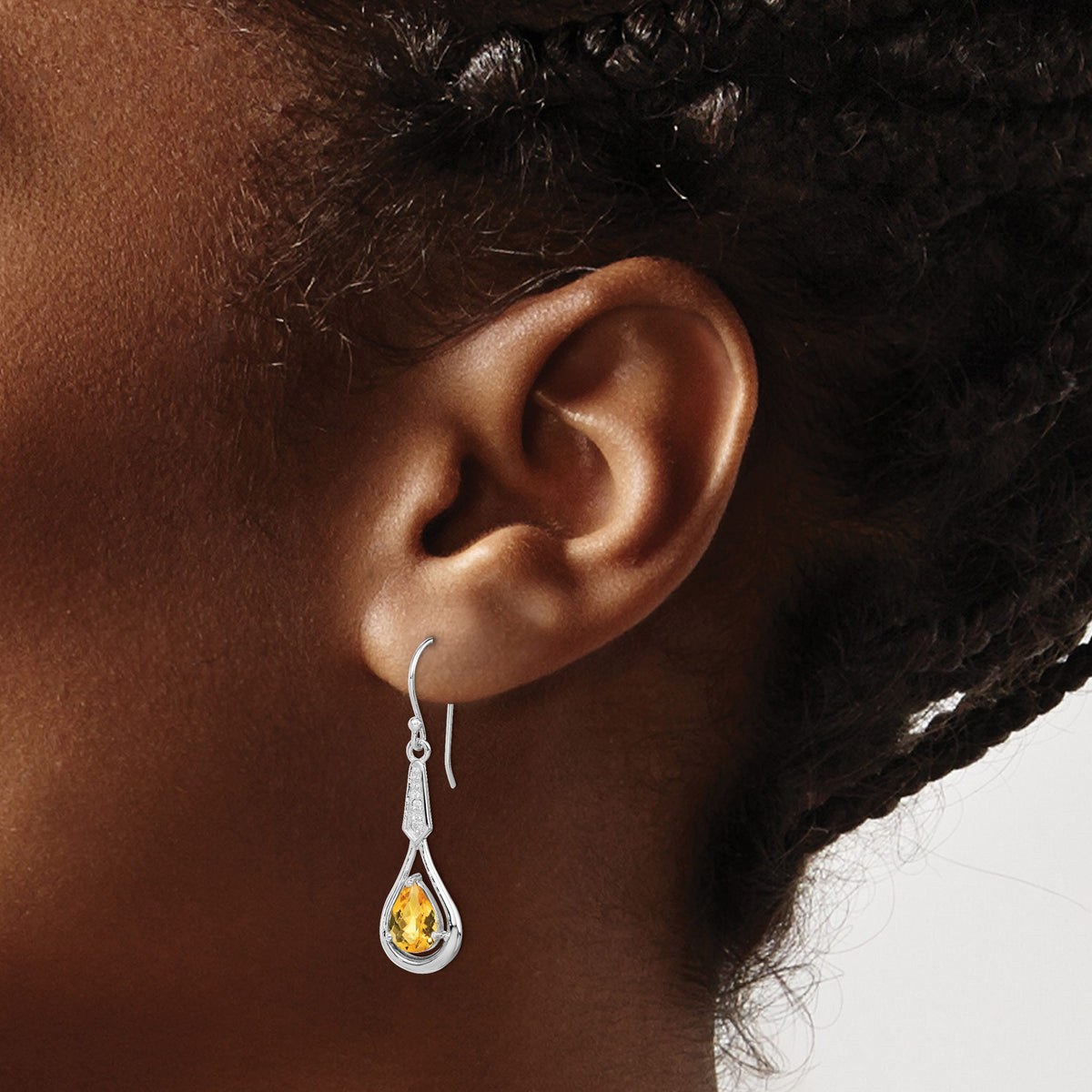 Cubic Zirconia & Citrine Dangle Earrings in Sterling Silver, 8x6mm - Sophia Jewelers