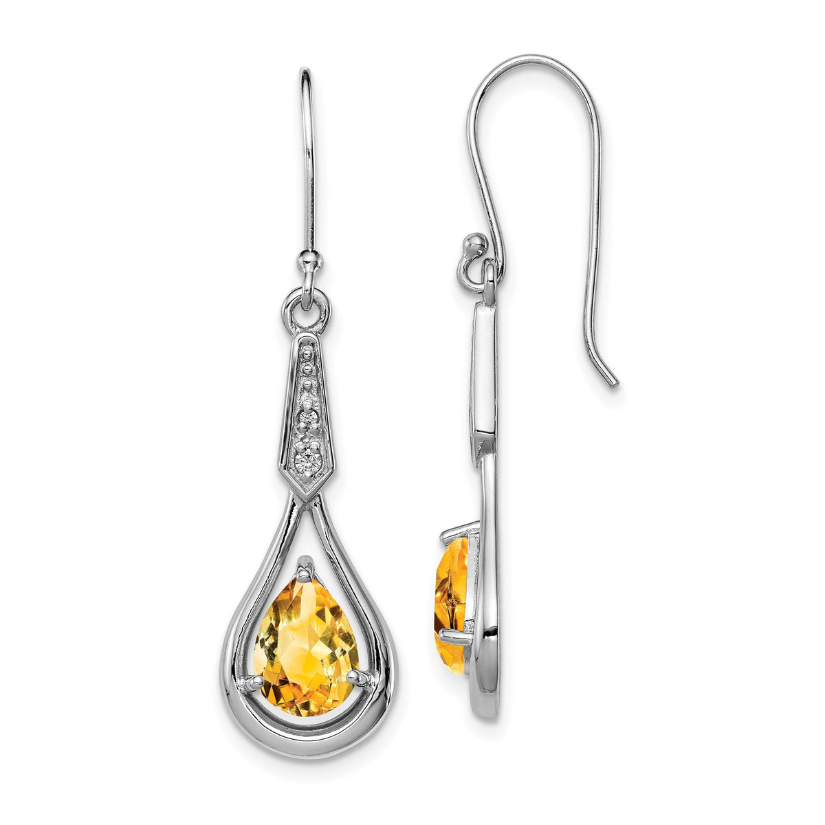Cubic Zirconia & Citrine Dangle Earrings in Sterling Silver, 8x6mm - Sophia Jewelers Main image