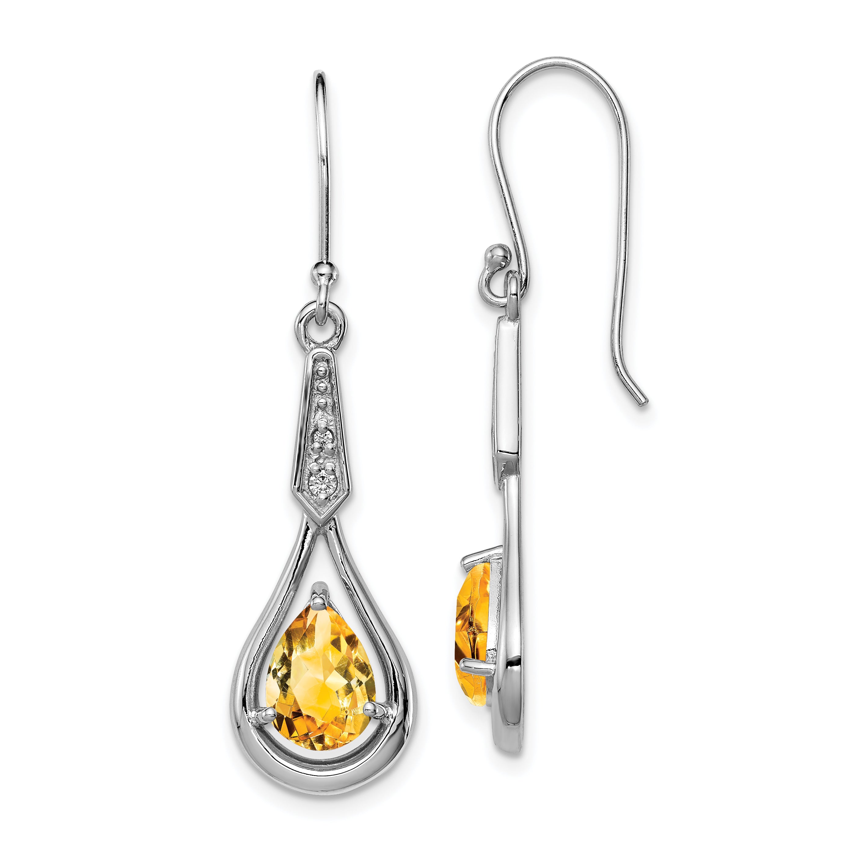 Sterling Silver Rhodium-plated CZ and Citrine Dangle Earrings Main image