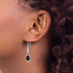 Cubic Zirconia & Garnet Shepherd Hook Dangle Earrings in Sterling Silver, 8x6mm - Sophia Jewelers