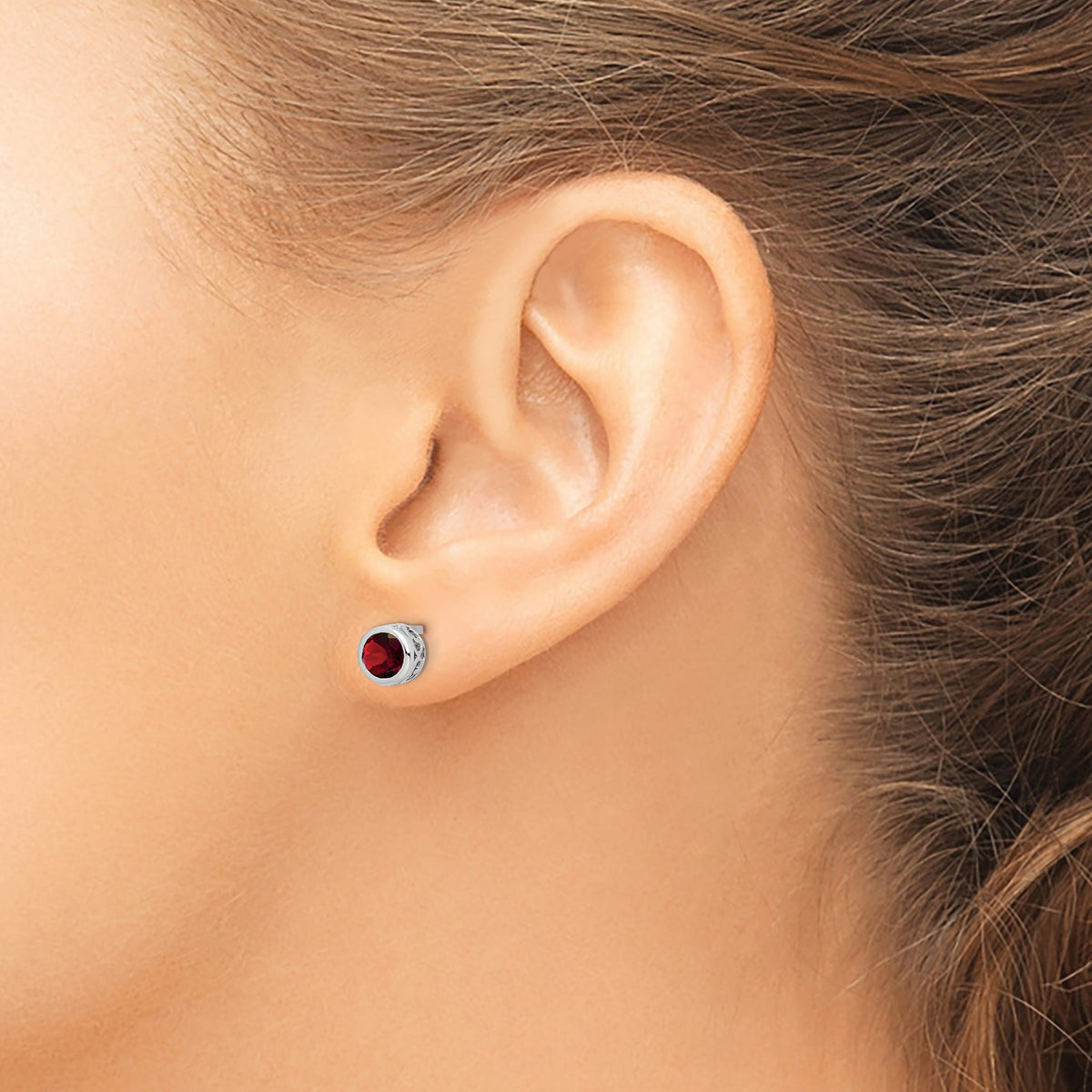 Round Garnet Stud Earrings in Sterling Silver, 7mm - Sophia Jewelers