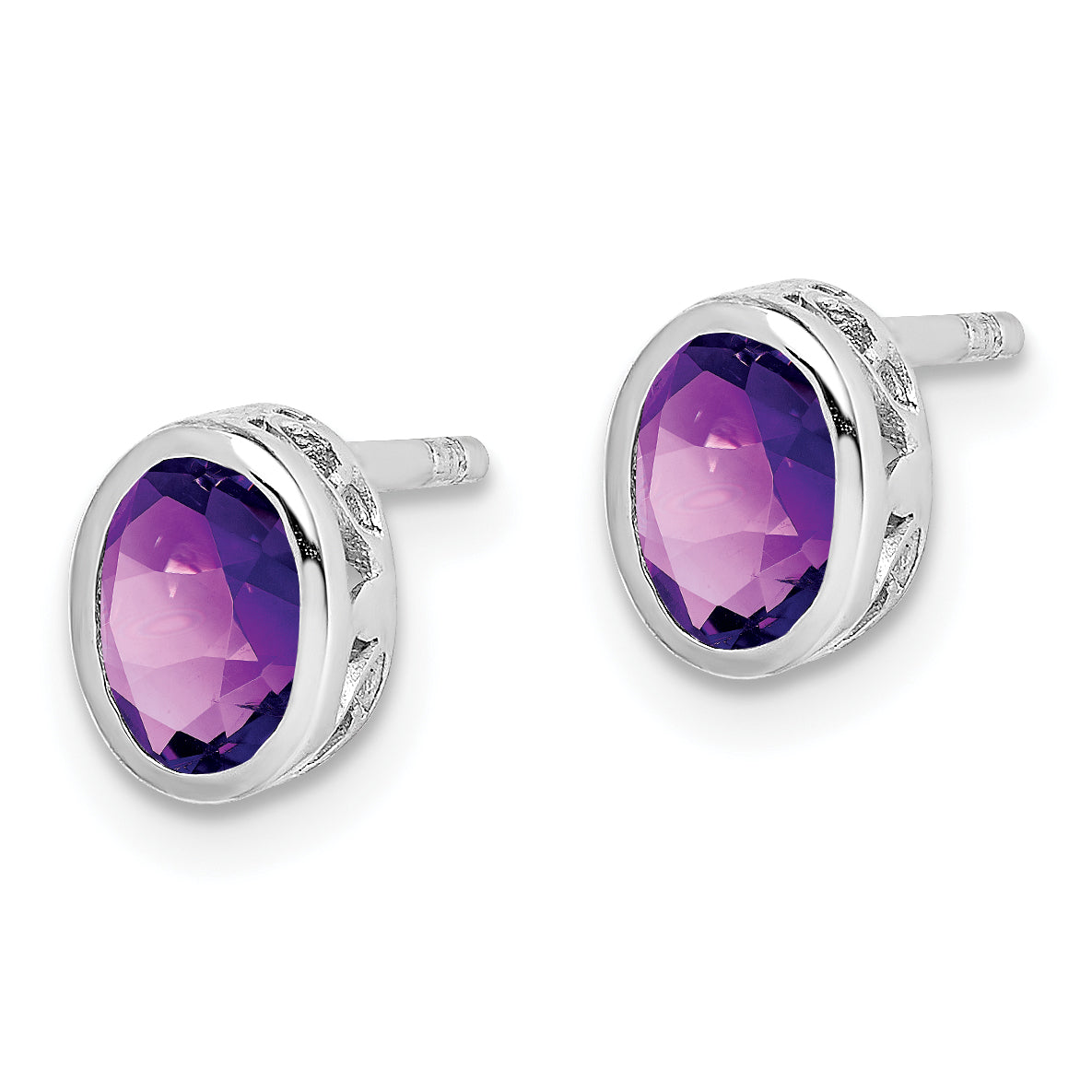 Sterling Silver Rhodium-plated Polished Amethyst Oval Post Earrings Secondary image