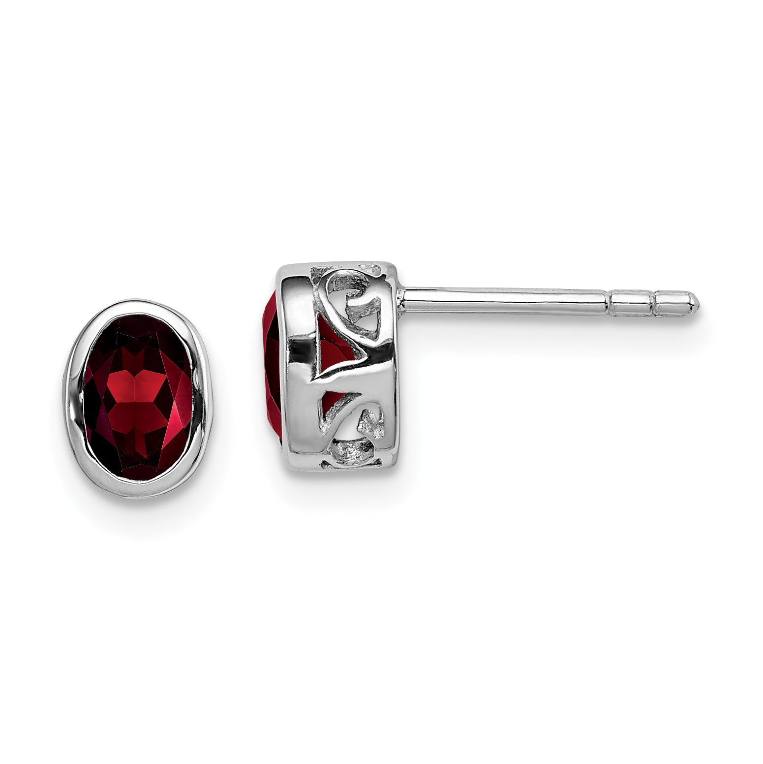 Sterling Silver Rhodium-plated Polished Garnet Oval Post Earrings Main image