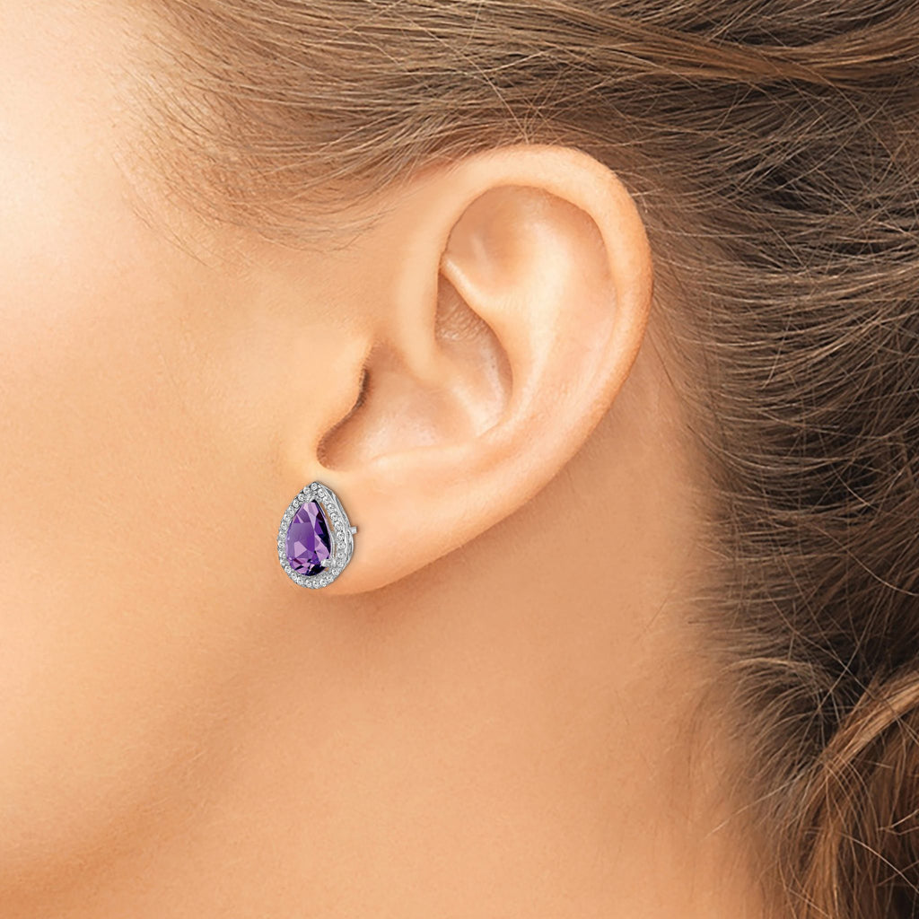 Amethyst & Cubic Zirconia Stud Earrings in Sterling Silver, 11mm - Sophia Jewelers