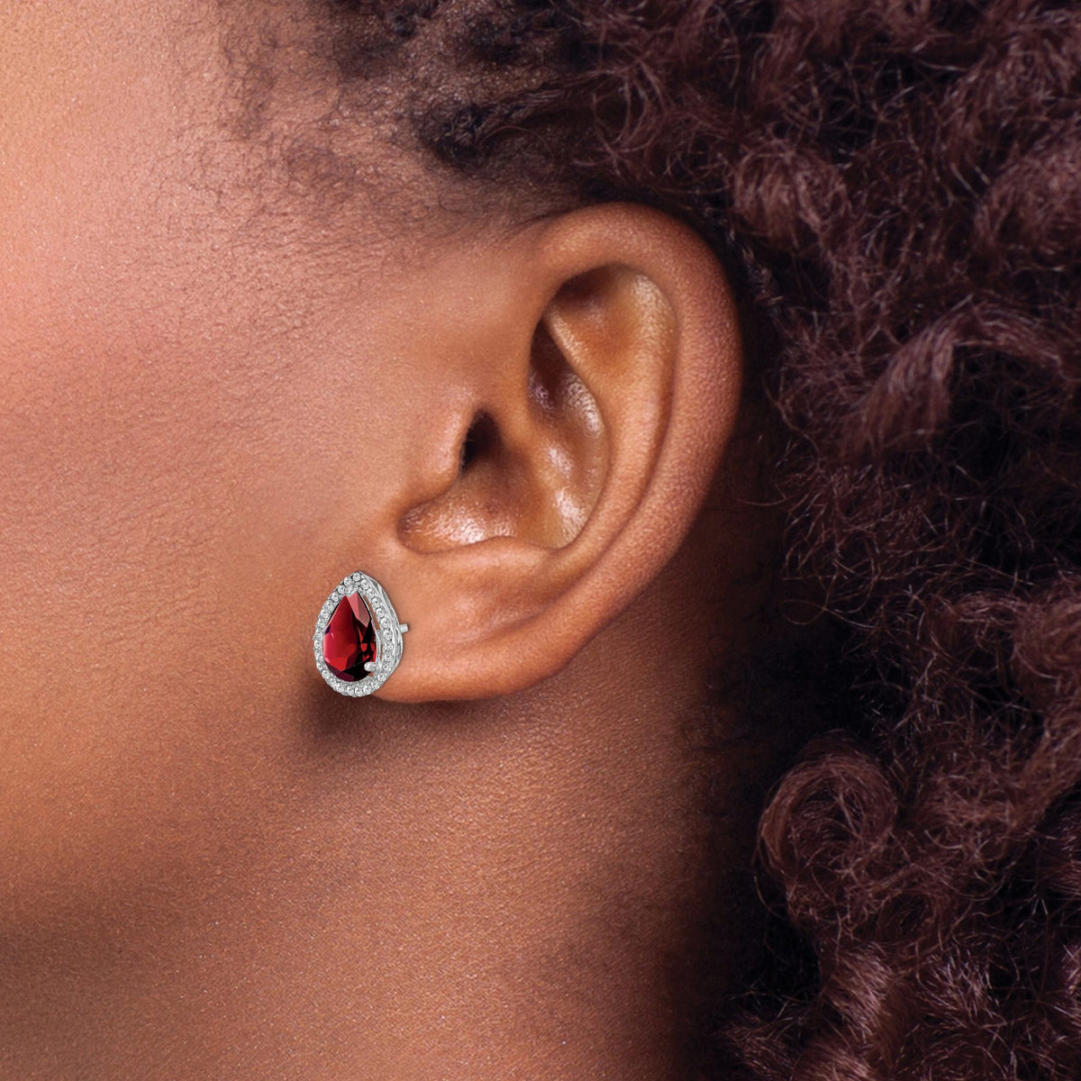 Garnet & Cubic Zirconia Stud Earrings in Sterling Silver, 11mm - Sophia Jewelers