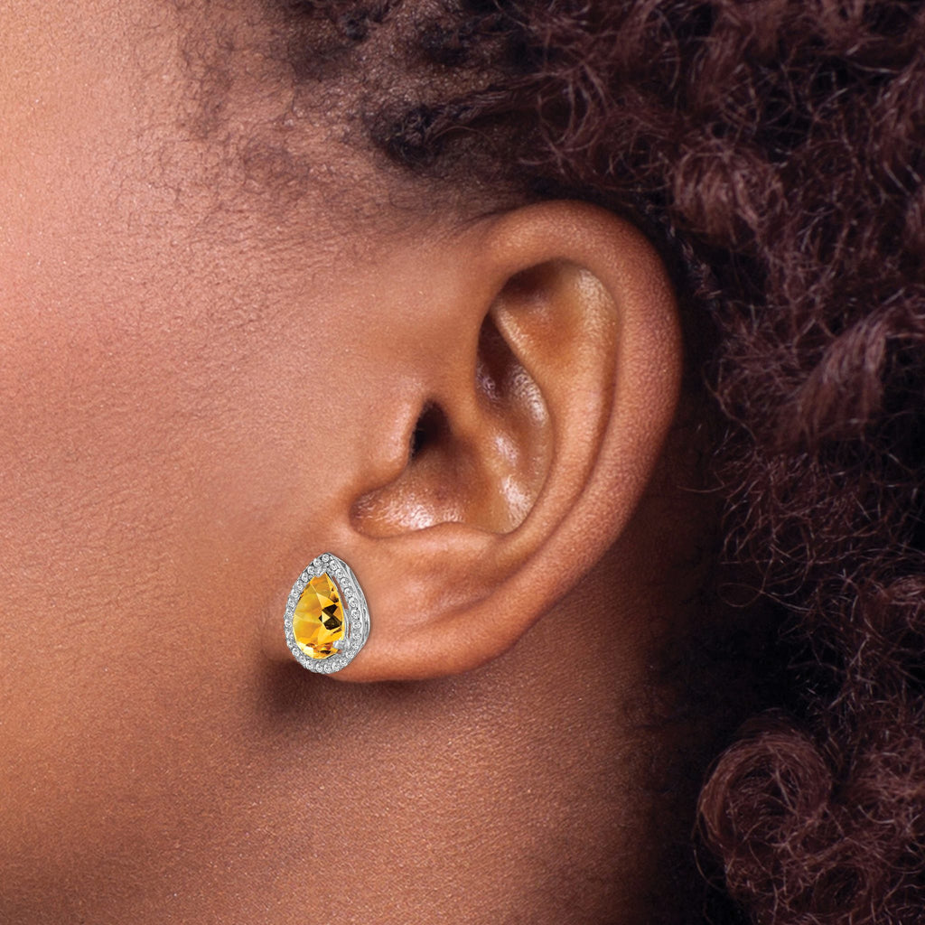 Citrine & Cubic Zirconia Stud Earrings in Sterling Silver, 11mm - Sophia Jewelers