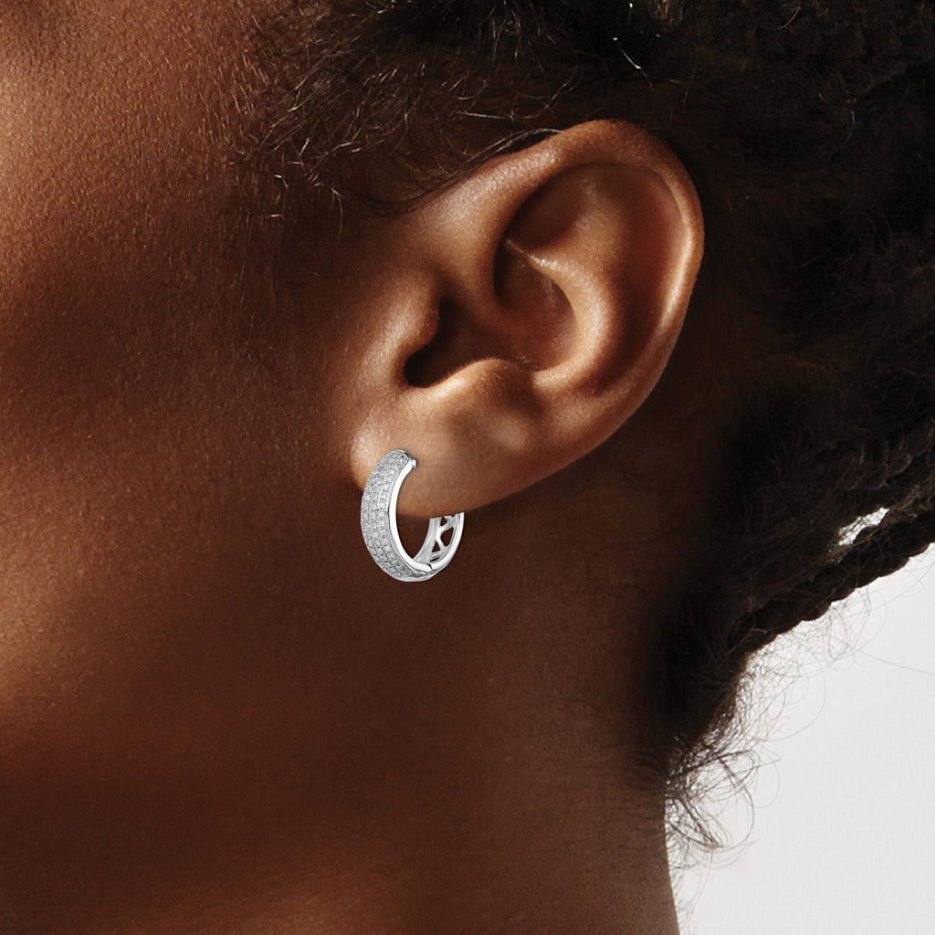 Diamond Hoop Earrings in Sterling Silver, 16mm Hinged (0.35 ct. tw.) - Sophia Jewelers
